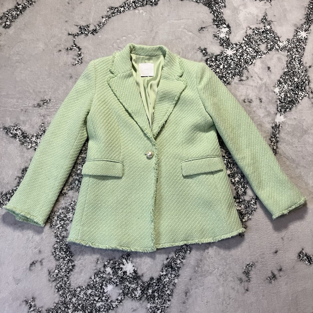 Mango Blazer Womens Size Medium Light Green Tweed… - image 1